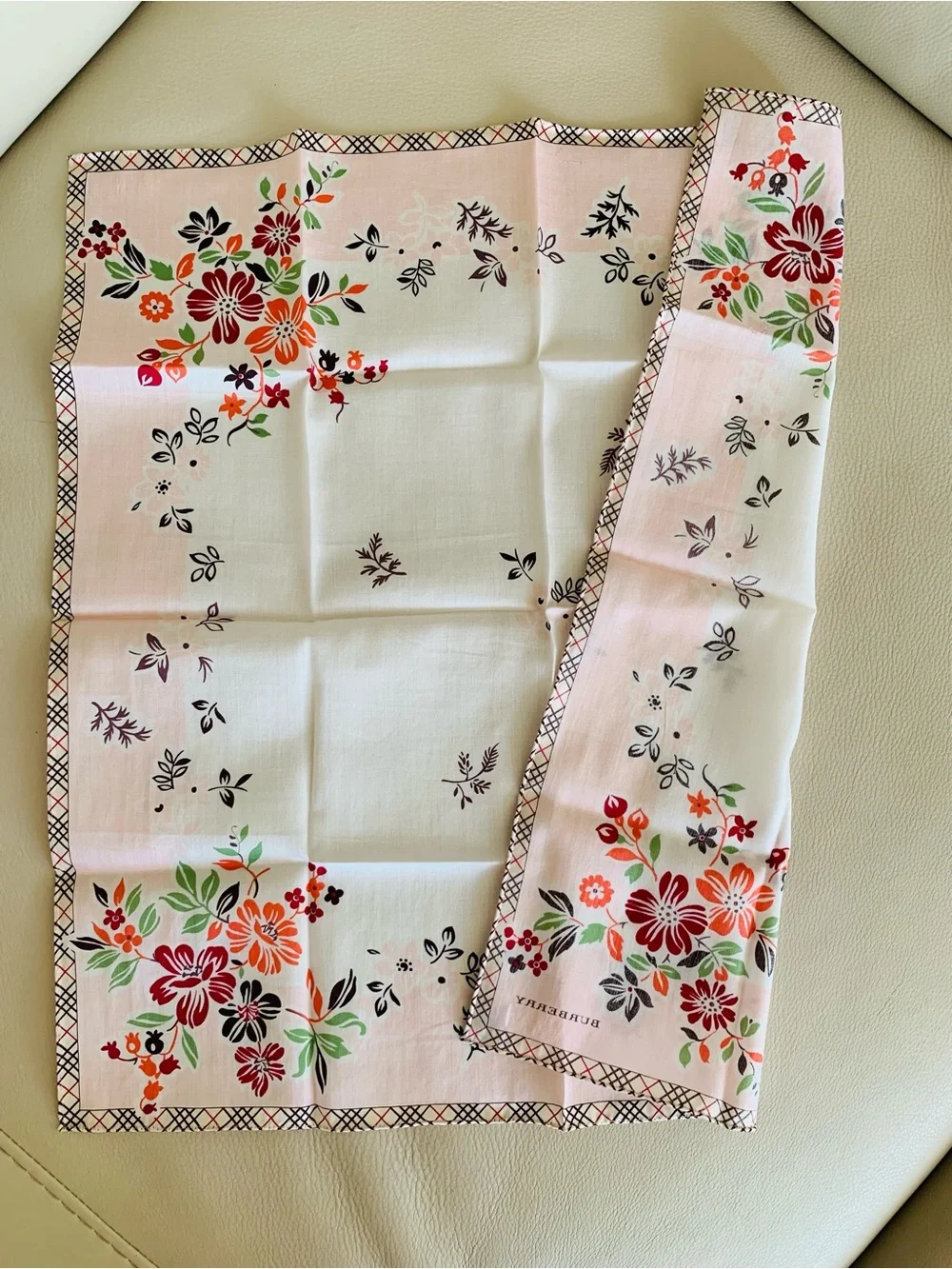Burberry Floral Cotton Handkerchief Pink White NWOT Japan